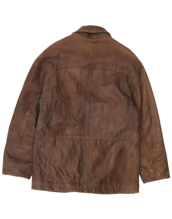 manteau coupe-vent en cuir vintage pour homme IT 48 Cuir marron moyen