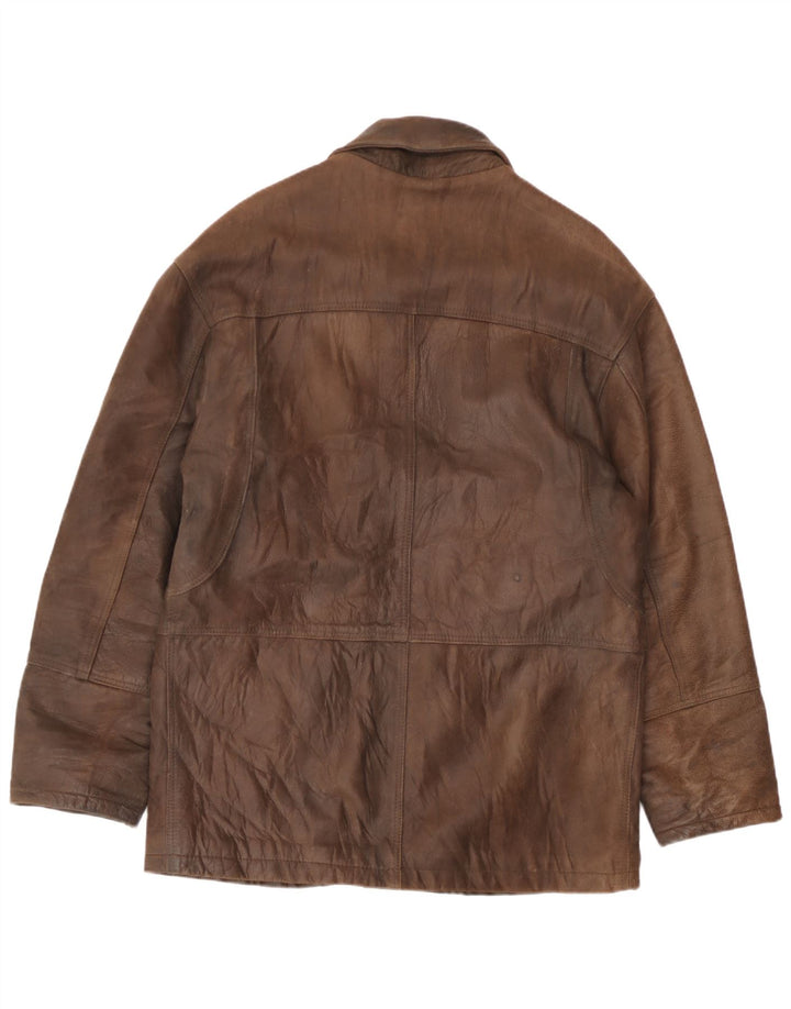 manteau coupe-vent en cuir vintage pour homme IT 48 Cuir marron moyen