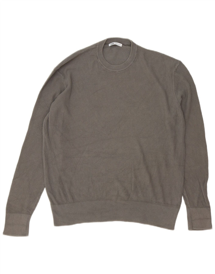 Zara Pull Col Rond Homme Gris Moyen Coton