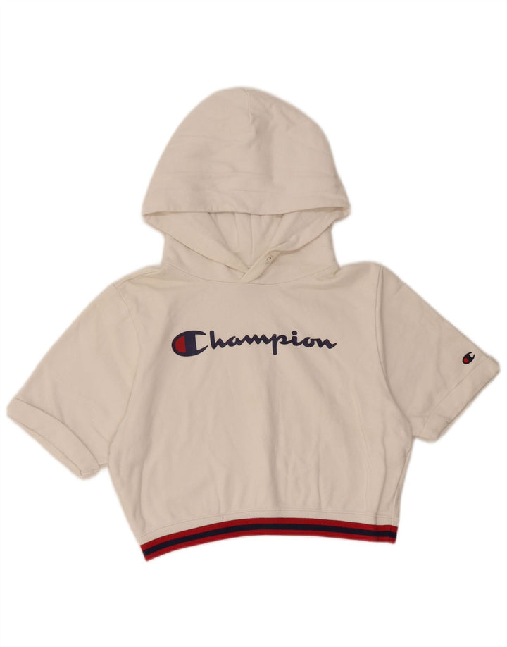 CHAMPION Pull à capuche court à manches courtes pour femme UK 10 Petit Blanc