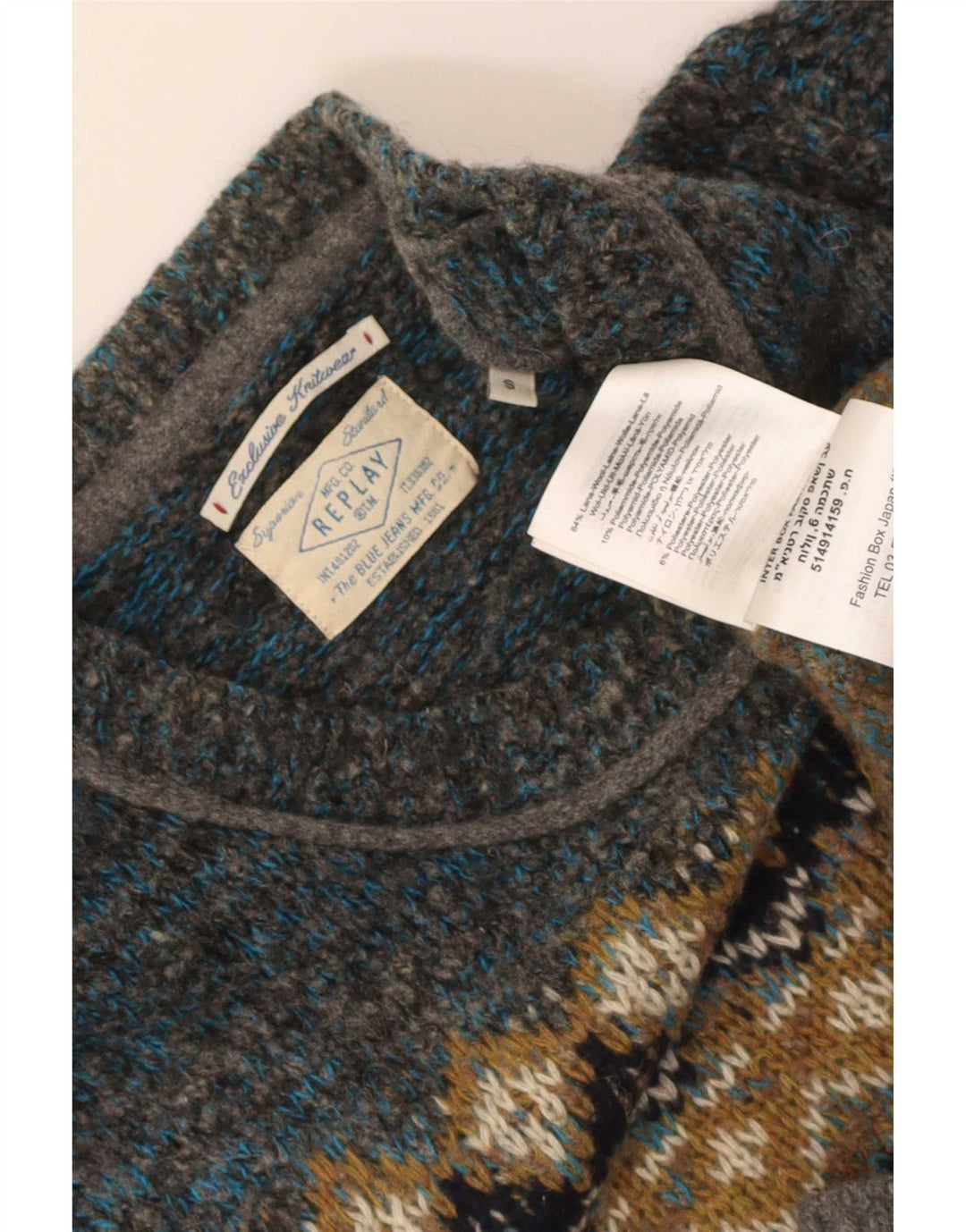Replay Pull ras du cou pour homme en laine Fair Isle Vert Small