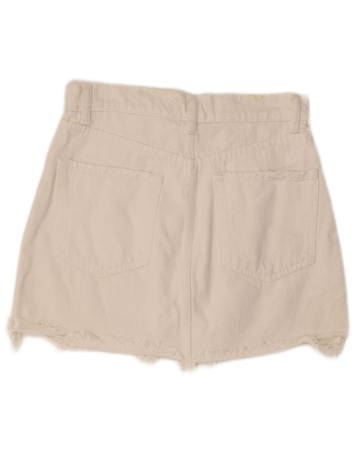 Zara Femme Jupe En Jean Petit W28 Coton Blanc