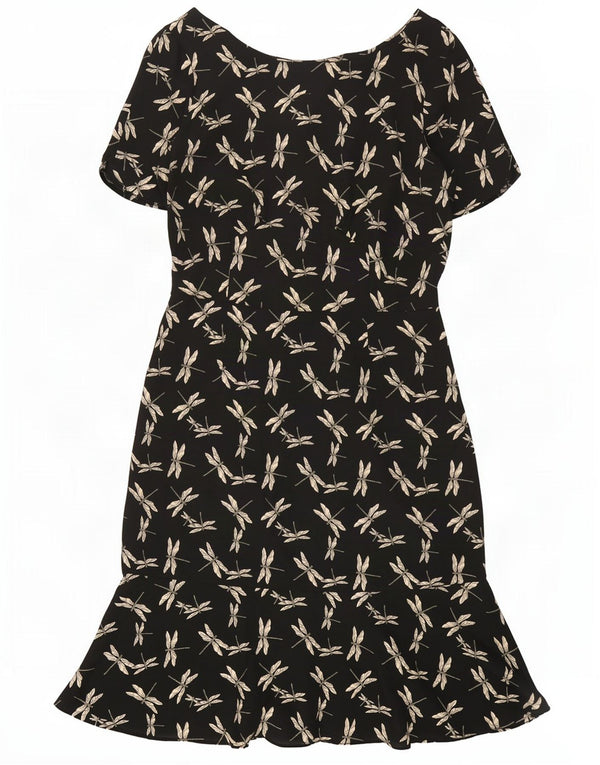 Robe fourreau à motif abstrait vintage pour femmes UK 12 Polyester noir moyen