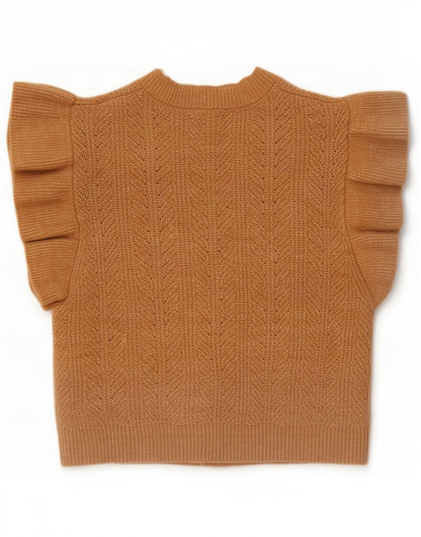 Zara Pull Cardigan Ouvert à Manches Courtes Fille 13-14 Ans Marron Polyester