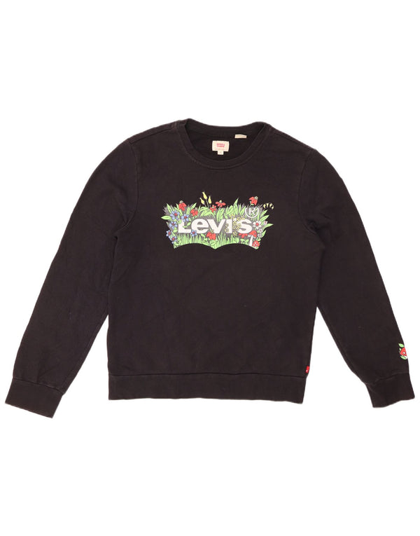 LEVI'S Sweat-shirt graphique pour femme UK 10 Petit coton floral noir