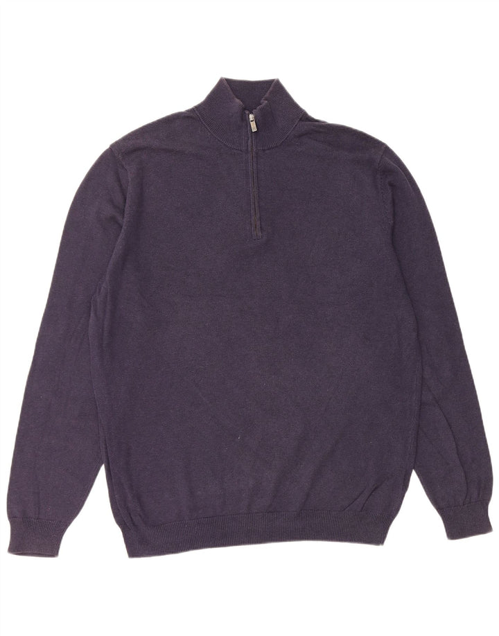 MASSIMO DUTTI Pull col zippé pour homme en coton bleu marine Taille L