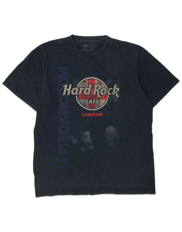 Hard Rock Cafe Mens London Graphic T-Shirt Top Large Bleu Marine Coton