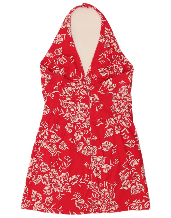 WAREHOUSE Robe dos nu pour femme UK 16 Grand coton floral rouge