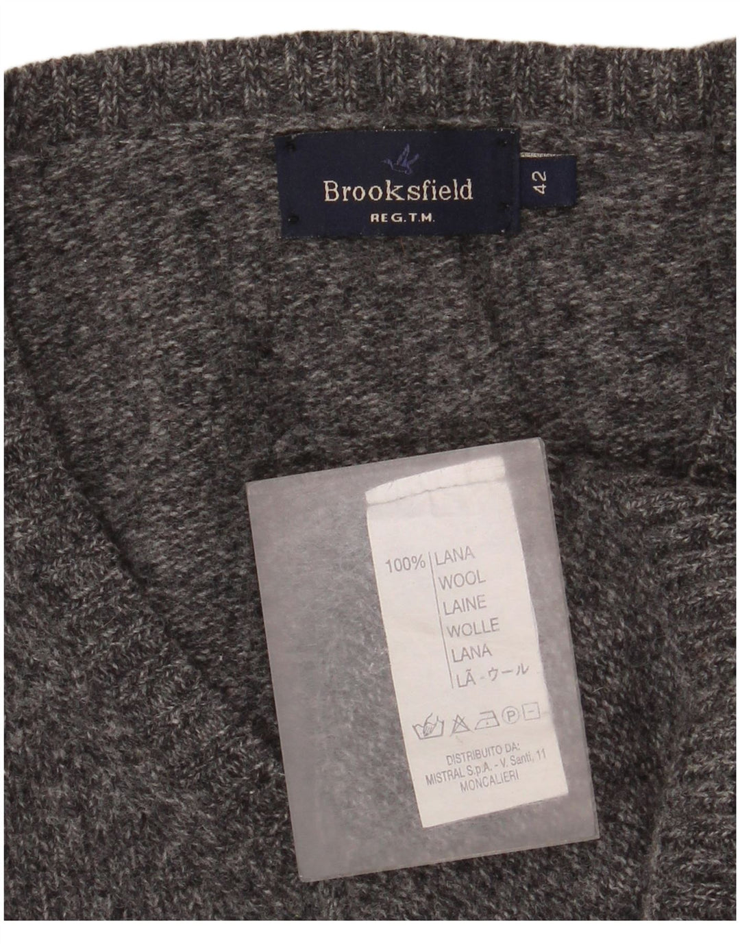 Brooksfield Pull Col V Femme IT 42 Laine Mouchetée Gris Moyen