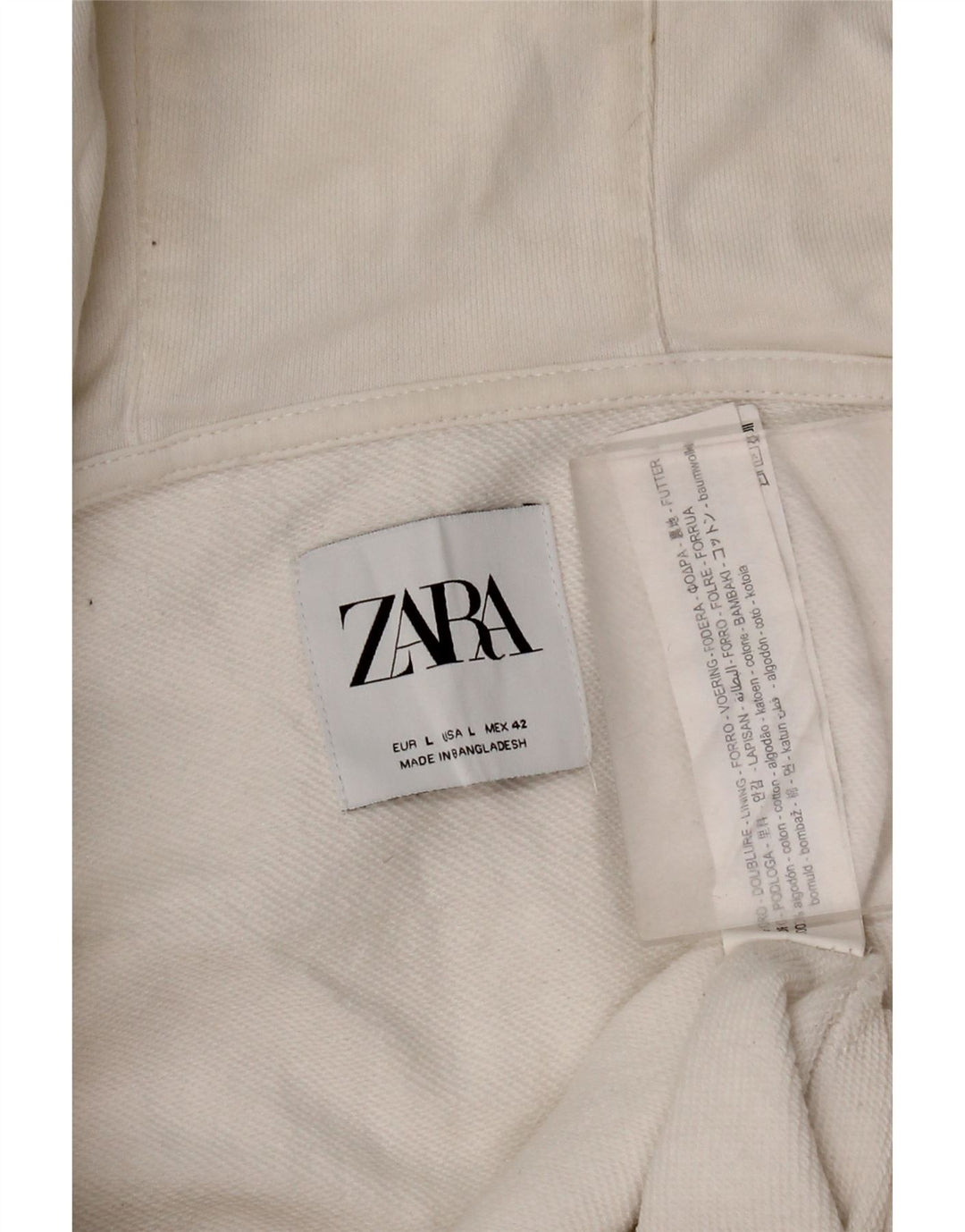 Zara Pull à capuche zippé pour homme Grand coton blanc