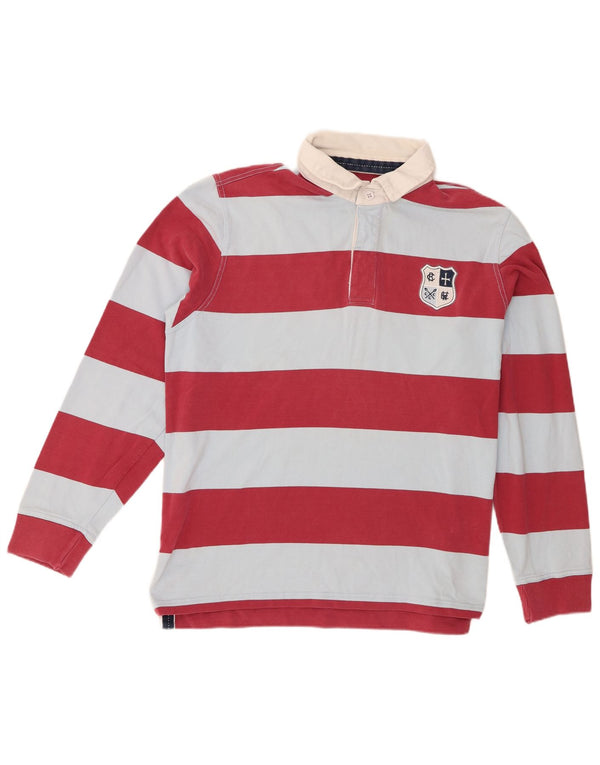Crew Clothing Polo de rugby à manches longues pour homme XL en coton rayé rose