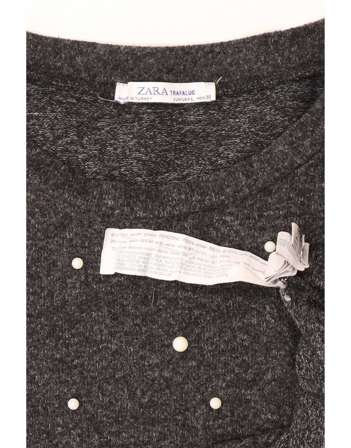 Zara Femme Top Manches 3/4 UK 16 Large Gris Polyester