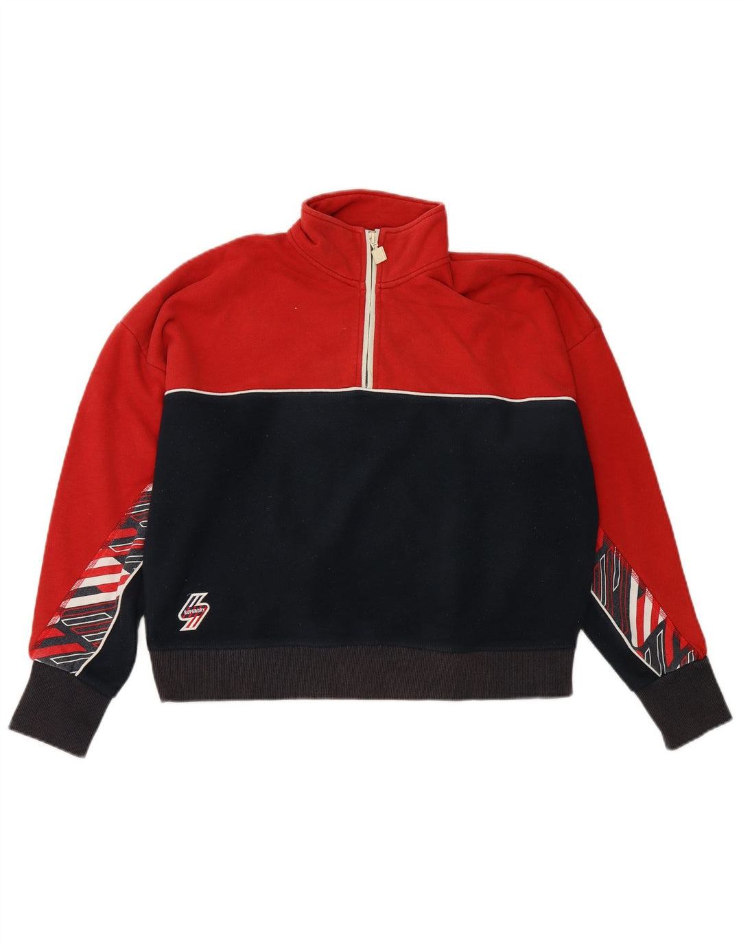 SUPERDRY Pull court surdimensionné en polaire pour femme UK 16 Large Rouge Colorblock