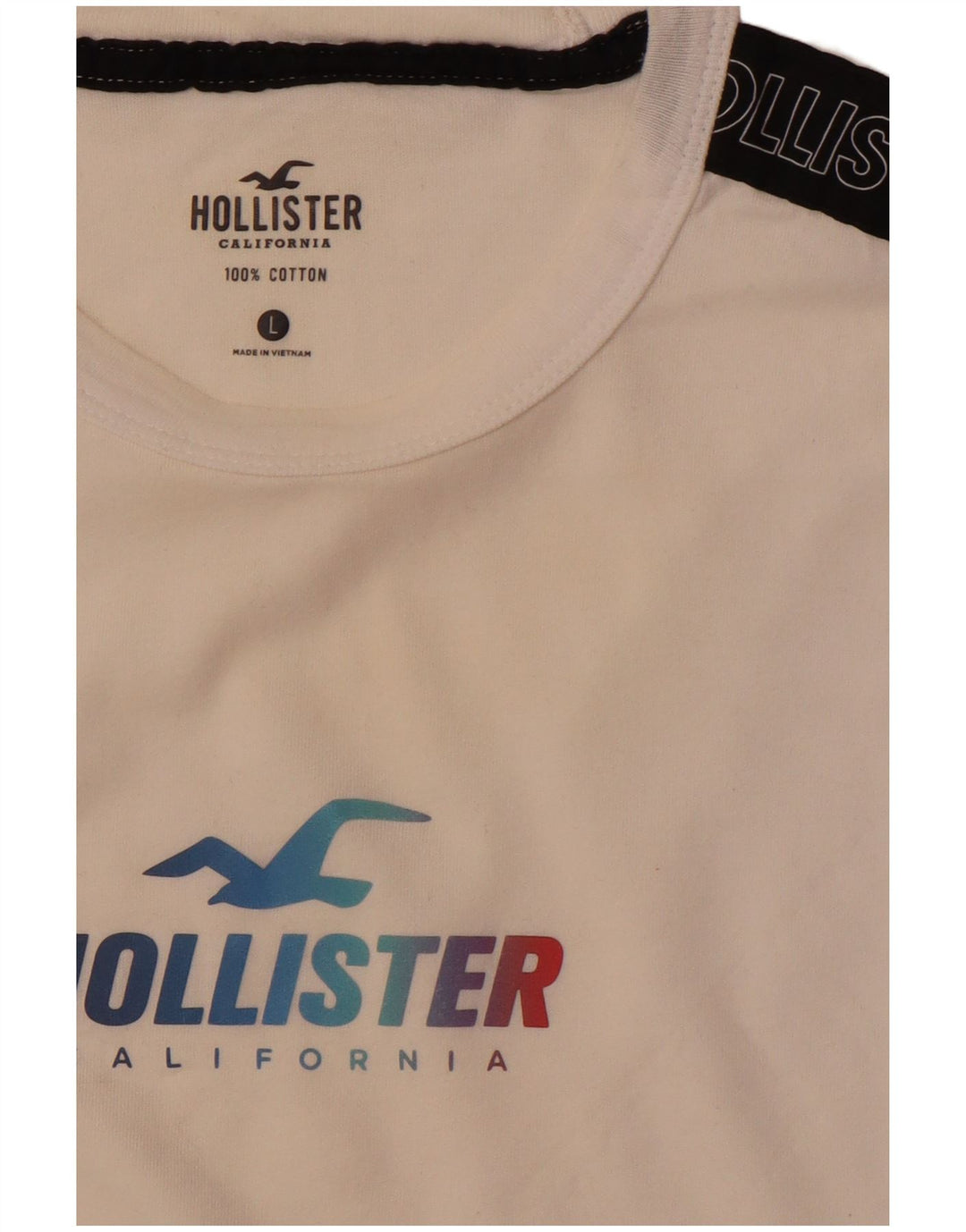HOLLISTER Haut graphique à manches longues pour hommes, grand coton color block blanc
