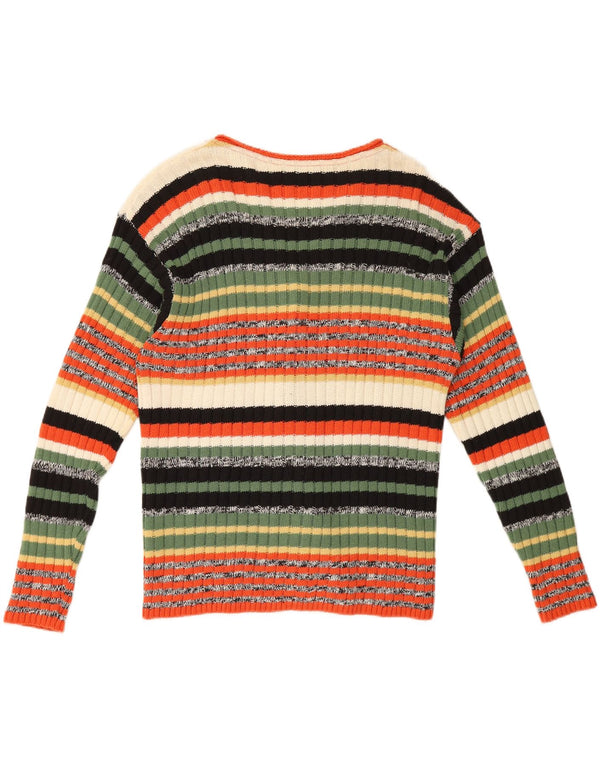 vintage Womens Cardigan Sweater UK 16 Grande laine rayée multicolore