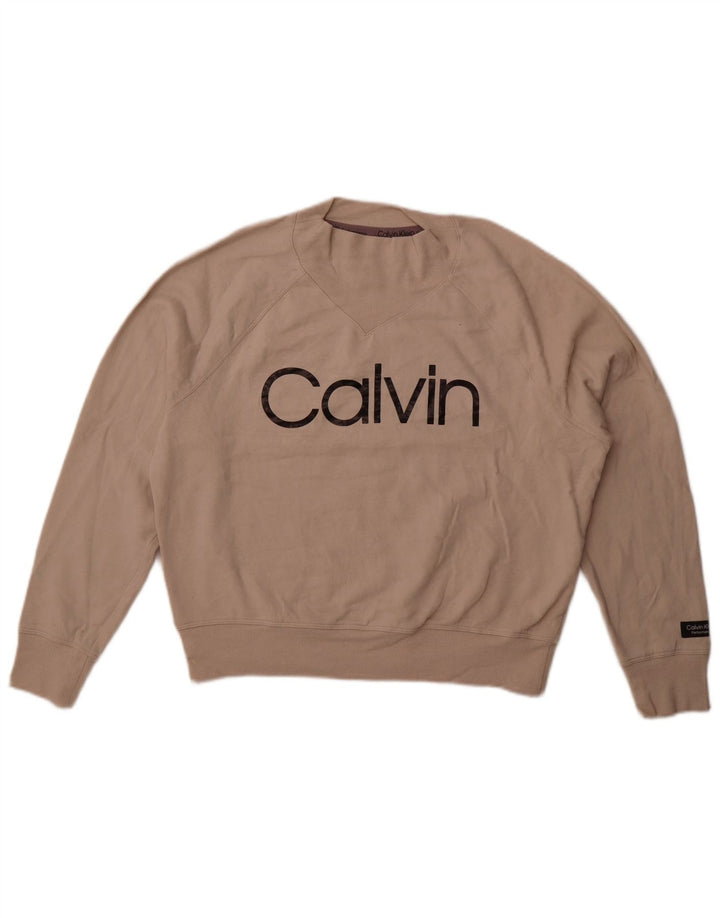 Calvin Klein Sweat-shirt graphique pour femme UK 16 Grand coton beige