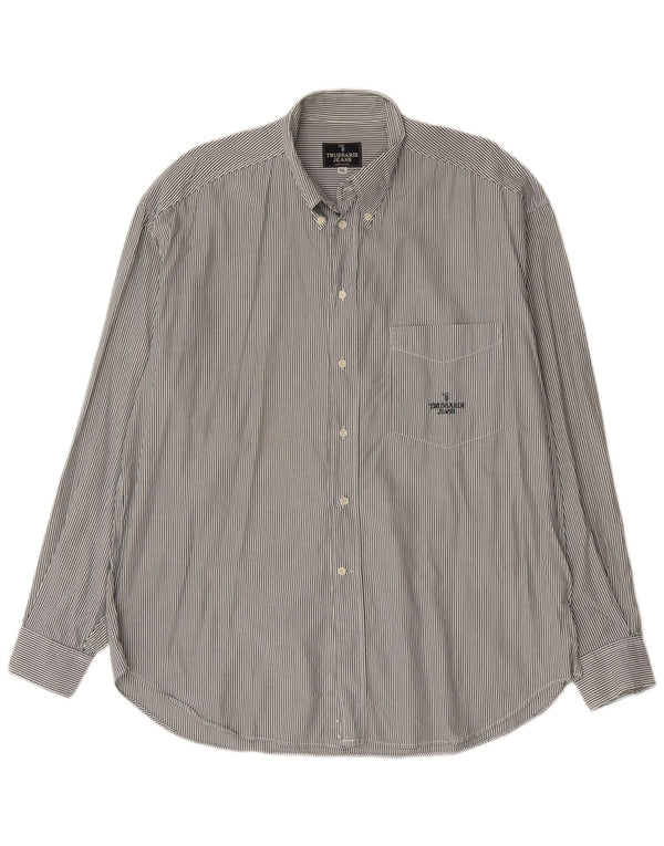 Trussardi Jeans Chemise Homme XL Vert à fines rayures en coton
