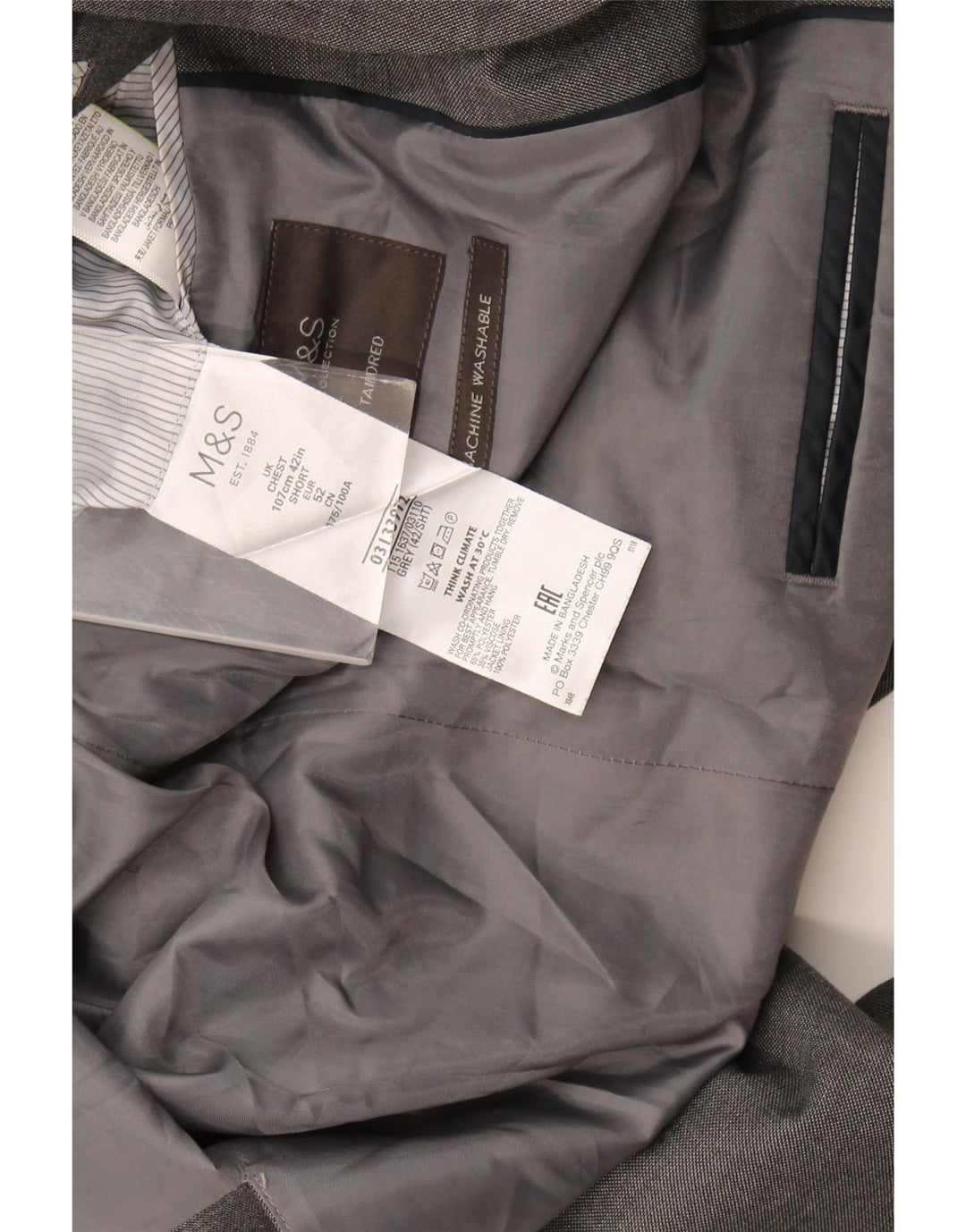 Marks & Spencer Veste blazer à 2 boutons pour homme UK 42 Large Gris Polyester