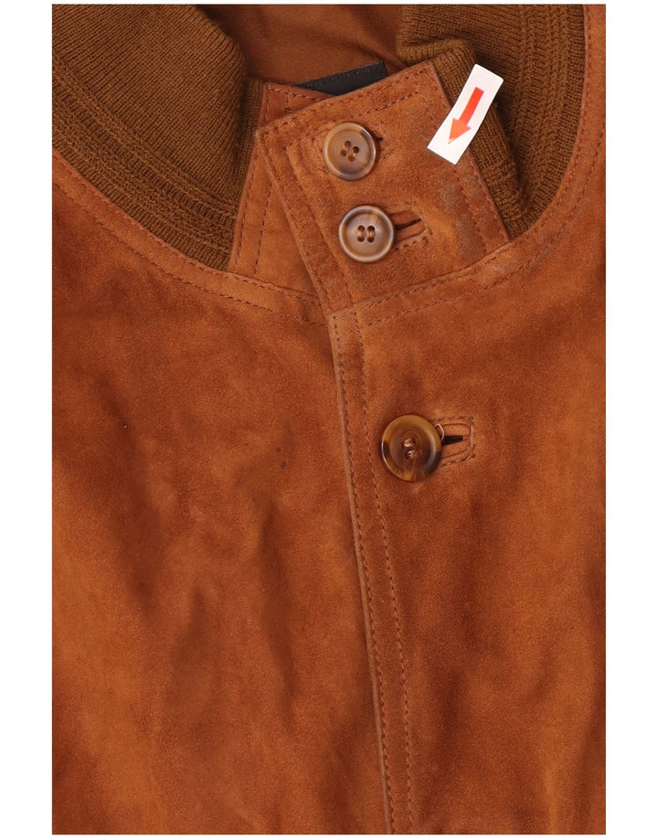 vintage Mens Suede Bomber Jacket IT 52 XL Cuir Marron Rétro