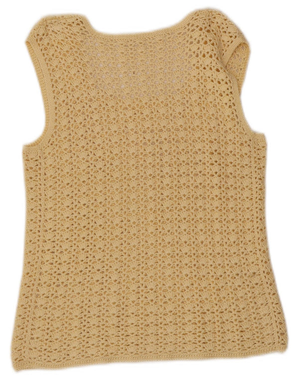 vintage Womens Crop Crochet Vest Débardeur UK 6 XS Jaune