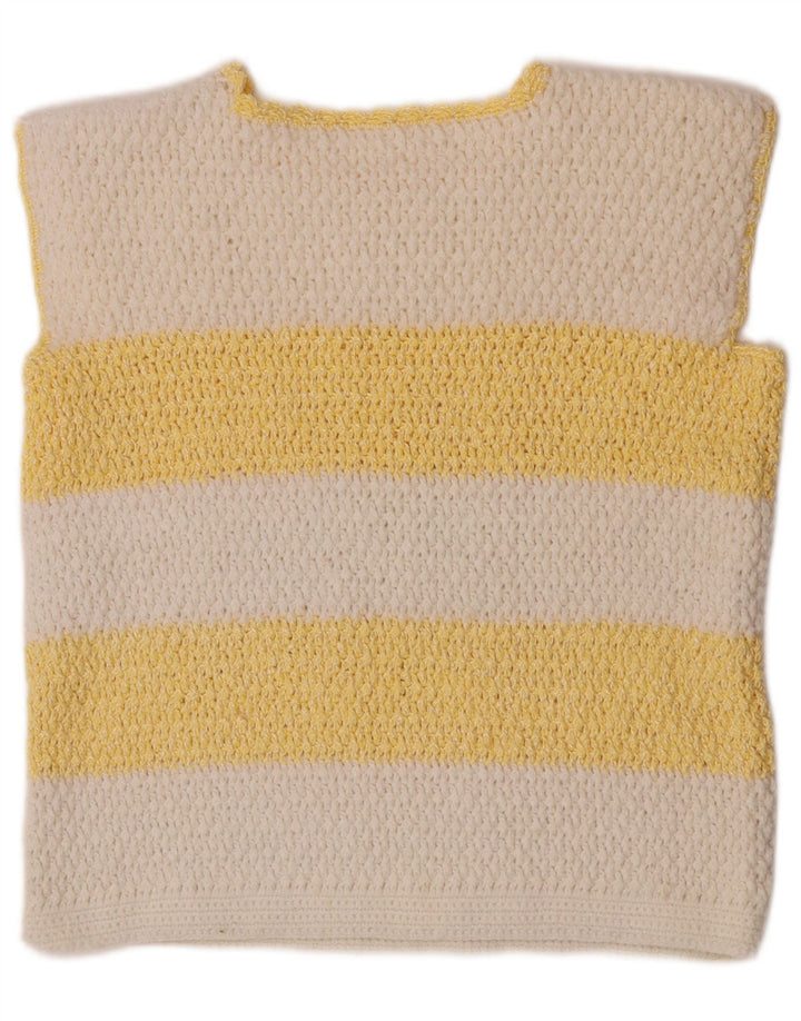 vintage Femme Gilet Débardeur UK 14 Moyen Blanc Rayé