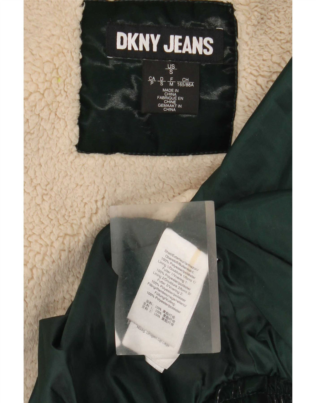 Dkny Veste matelassée surdimensionnée à capuche pour femme UK 10 Petit Vert Polyester