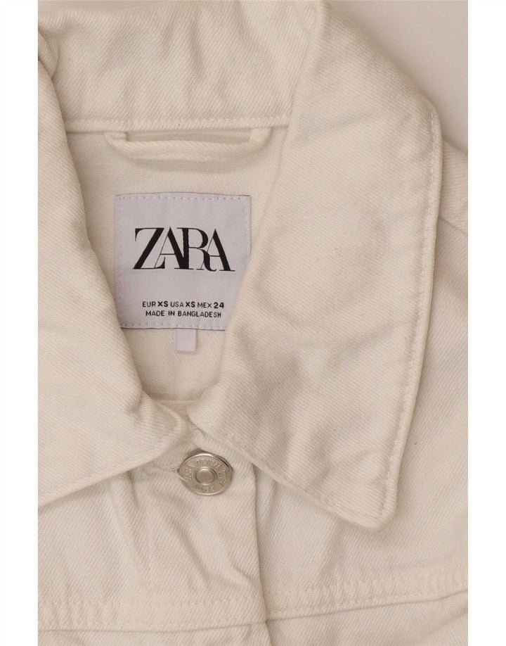 Zara Womens Crop Veste en jean surdimensionnée UK 6 XS Coton blanc