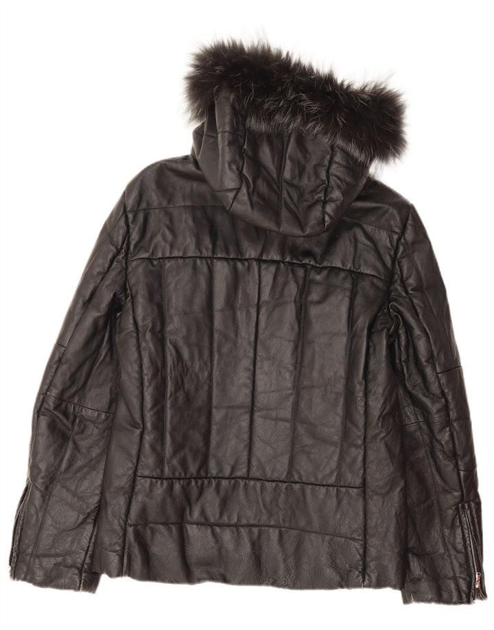 Veste en cuir à capuche femme vintage IT 48 XL Cuir noir
