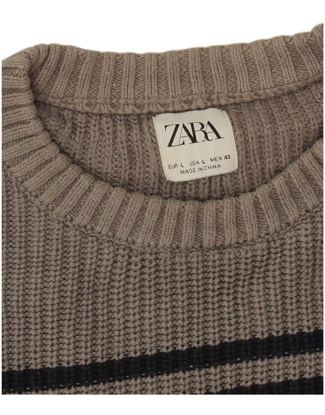 Zara Pull ras du cou pour hommes, grand, gris rayé
