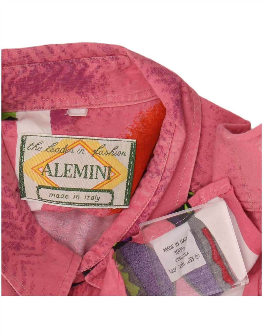 chemise à manches courtes vintage pour hommes grande viscose géométrique rose