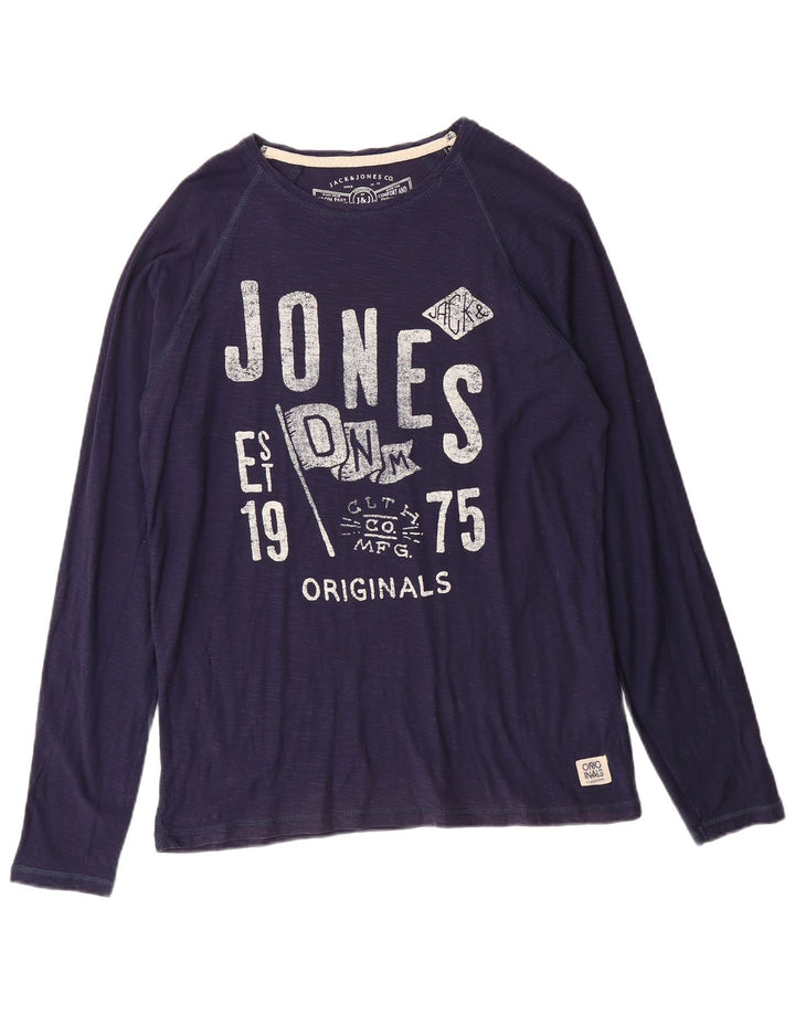 JACK & JONES Haut Graphique Manches Longues Homme Bleu Marine Moyen Coton