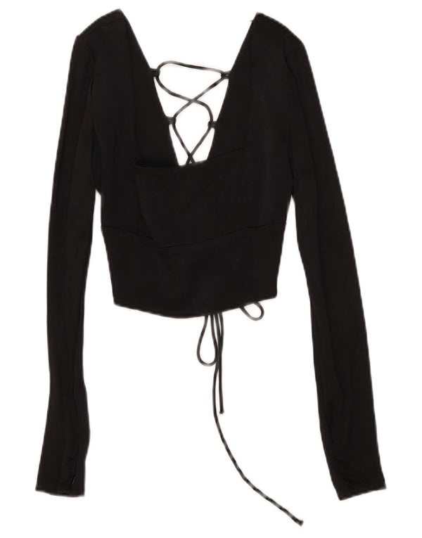 Zara Chemisier court à manches longues pour femme UK 6 XS Noir Viscose