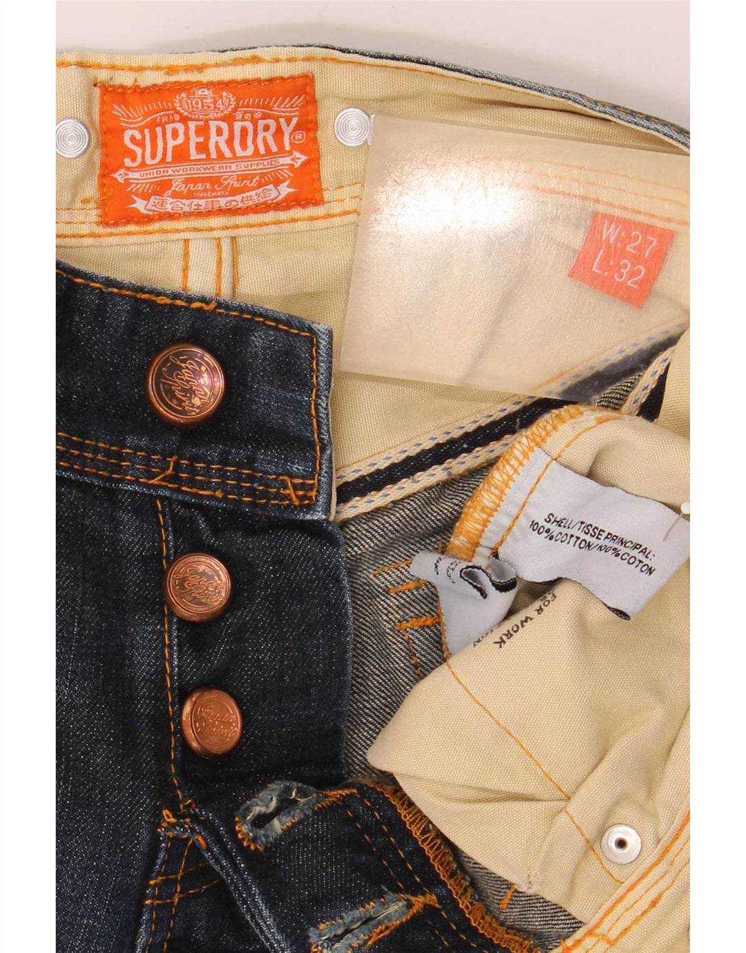 Superdry Jean Cargo Bootcut Homme W27 L32 Bleu Marine Coton