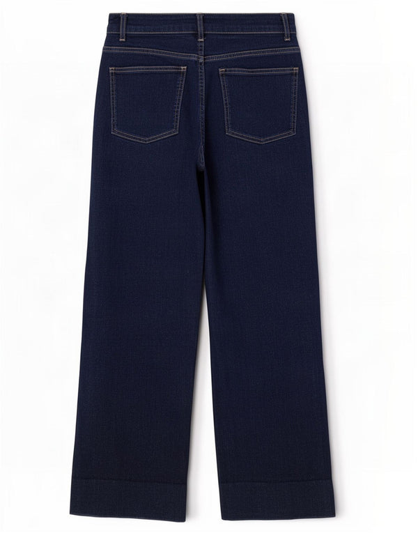 MINT VELVET Jean taille haute à jambe large pour femme UK 10 Small W26 L29 Bleu marine