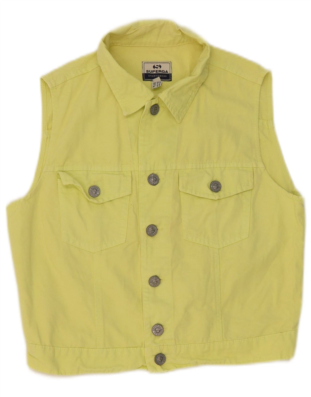 Superga Femme Crop Denim Gilet IT 44 Coton Jaune Moyen