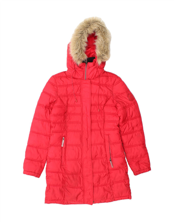 SUPERDRY Womens Hooded Padded Coat EU 36 Small Red Polyester Vintage Superdry and Second-Hand Superdry from Messina Hembry 