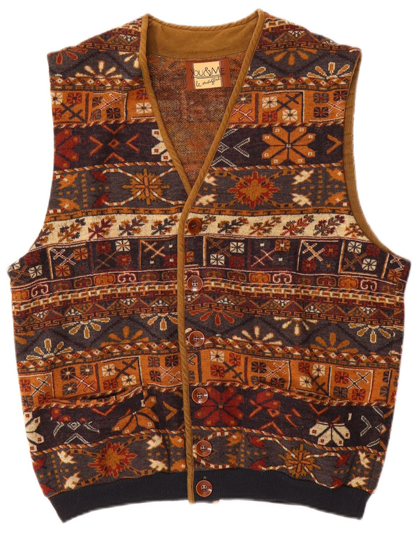 vintage Mens Gilet UK 38 Medium Brown Fair Isle Laine