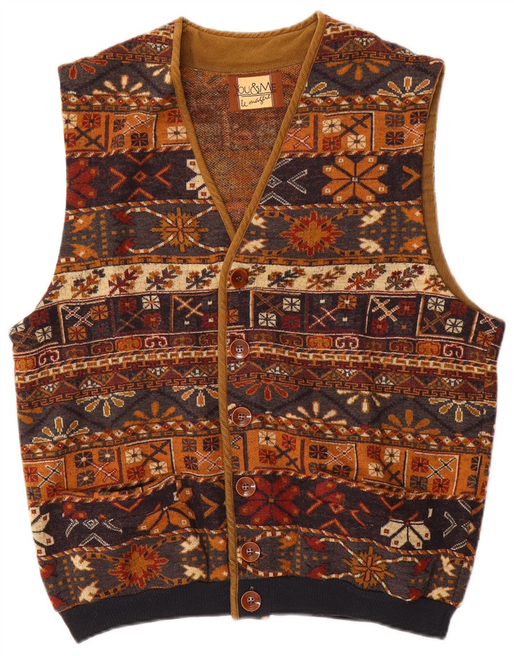 vintage Mens Gilet UK 38 Medium Brown Fair Isle Laine