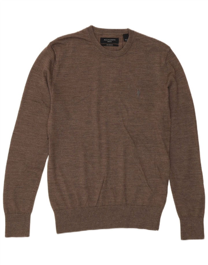 All Saints Pull à col rond en laine mérinos marron moyen pour homme