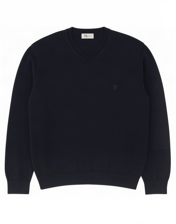 French Connection Pull col V pour homme en coton bleu marine Taille L
