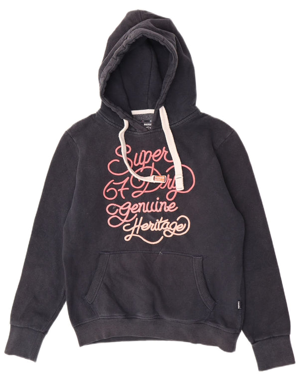 Superdry Pull à capuche graphique pour femme UK 14 Large Bleu marine Coton