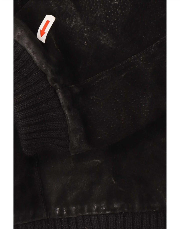 vintage Mens Suede Bomber Jacket UK 42 XL Cuir Noir
