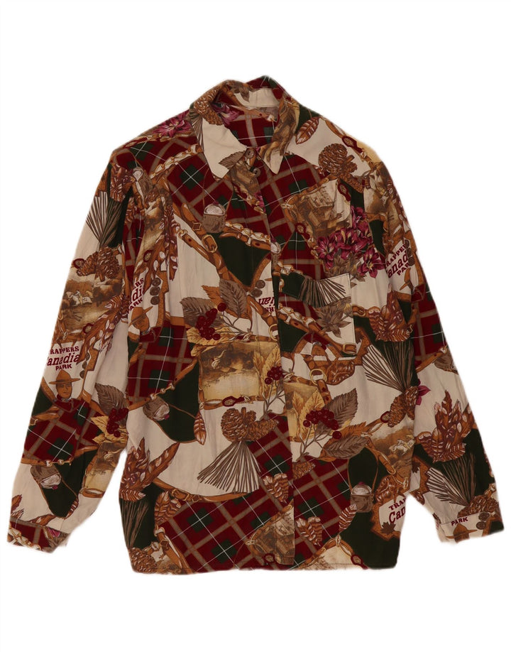 VINTAGE Chemisier chemise à motif abstrait pour femme UK 18 XL multicolore