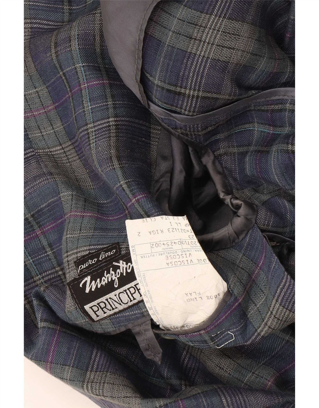 Principes Veste blazer à 2 boutons pour homme UK 40 Grand bleu marine à carreaux en lin
