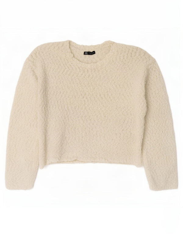 Zara Pull surdimensionné à col rond pour femme UK 10 Petit polyester blanc