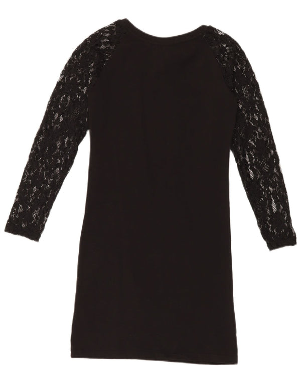 Boy London Robe t-shirt en dentelle à manches longues pour femme UK 6 XS Noir Floral