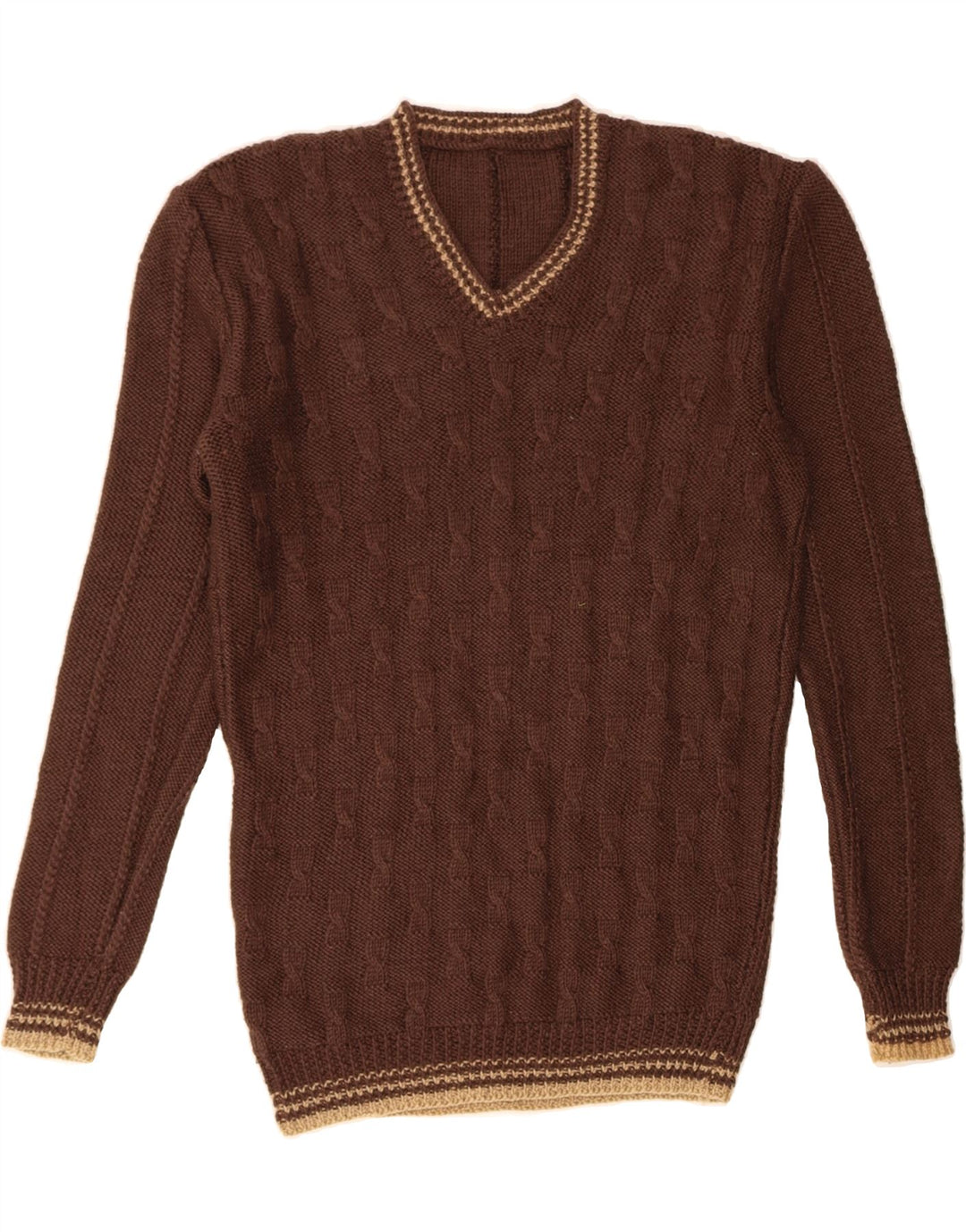 VINTAGE Pull col V pour homme Marron moyen