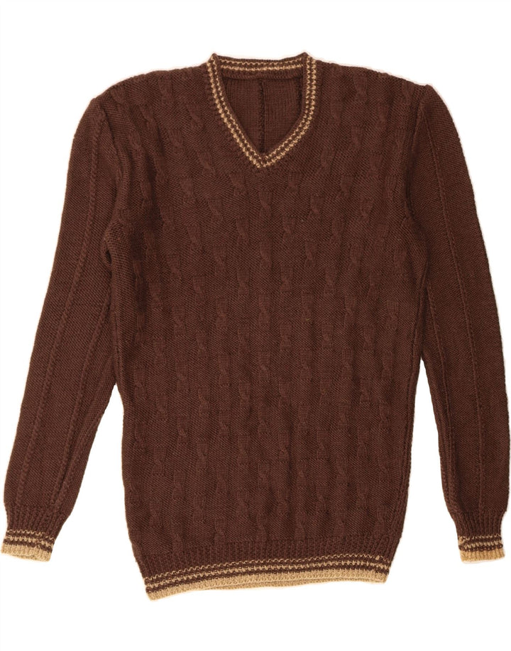 VINTAGE Pull col V pour homme Marron moyen