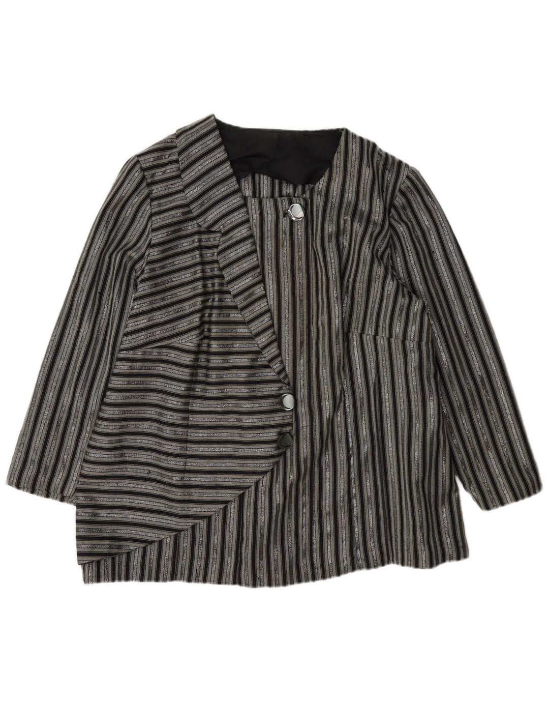 vintage Femmes 1 Bouton Blazer Veste UK 14 Grand Noir Rayé