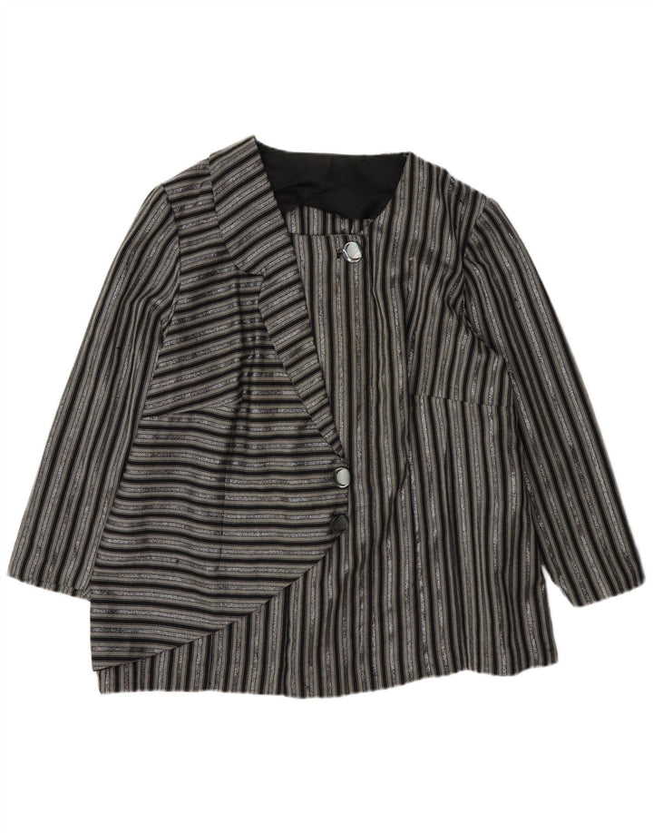 vintage Femmes 1 Bouton Blazer Veste UK 14 Grand Noir Rayé